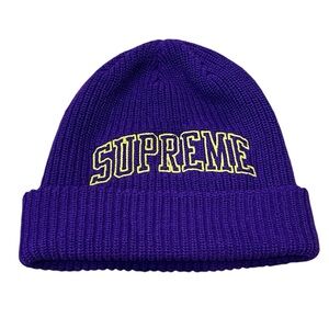 Supreme New York Box Loose Gauge Arc Purple Yellow Logo Beanie Hat FW17BN37